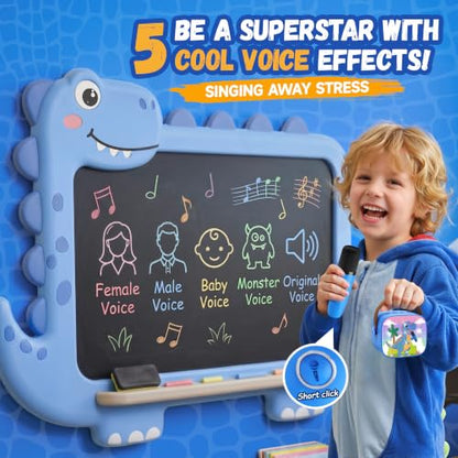 YLL Karaoke Machine for Kids, Portable Mini Speaker with 2 Wireless Microphones, Kids Toy Gifts for Boys Ages 3, 4, 5, 6, 7, 8, 9, 10+ Years Old, 4-12th Birthday Singing Home Family Party - color: Navy Blue-Dinosaur