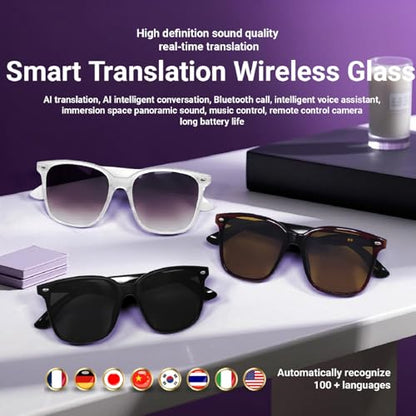 Smart AI Bluetooth Sunglasses for Women Men Translation Translator Translate Translating Headphones Audio Glasses with 150 Language & Accents UV Protection Bluetooth 5.4 Eyeglasses with Speakers - color: Black