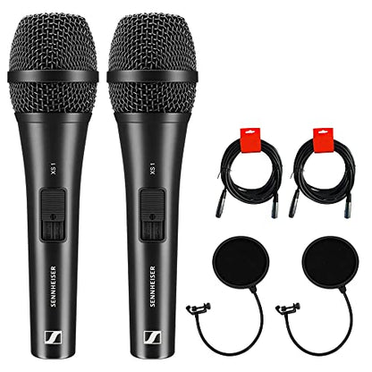 Sennheiser XS 1 Handheld Cardioid Dynamic Vocal Microphone (2-Pack) Bundle with 2x Pop Filter and 2x 20" XLR-XLR Cable