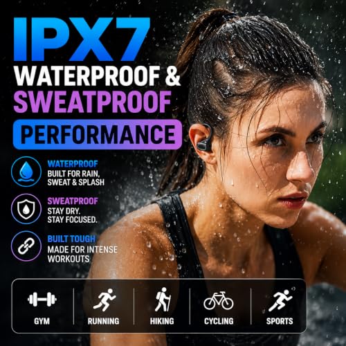 Audance Wireless Sport Earbuds with Ear Hooks, Bluetooth 5.4 Secure Fit Ear Buds for Running & Gym, Sweatproof IPX7, 50H Playtime Charging Case, 4-Mic Clear Call Deep Bass Earphones for iOS & Android