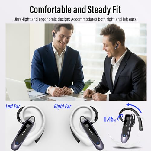 Atheewon Bluetooth Earpiece, Wireless Handsfree with Noise Cancelling Mic, 20Hrs Call Time Bluetooth 5.4 Headset, 180 Hrs Standby Time Headset for Business/Trucker/Driver, Purple - color: Purple