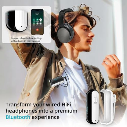 Bluetooth 5.2 Transmitter Receiver for 2 AirPods/Headphones | Flight Bluetooth Adapter for Airplane, TV, Gym with a 3.5mm Audio Jack, Wireless BT Receiver with Mic for Car/Home Stereo - color: White