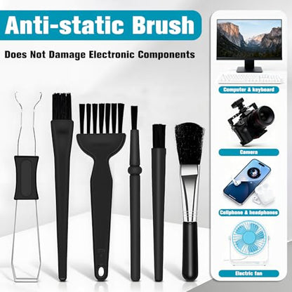 6PCS Keyboard Brush Cleaner Kit with Keycap Puller & Switch Puller, PP Handle Nylon Small Space Dust Removal Anti Static Brush for Computer Keyboard Electrical Appliance Seam Motherboard Camera