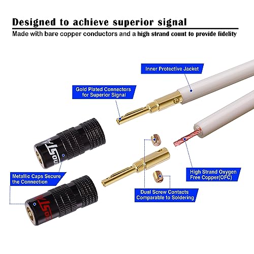 12AWG Speaker Cable (6 Feet), High Performance Heavy Duty Braided Speaker Wire with Dual Gold Plated Banana Plug, 99.99% Oxygen-Free Copper (OFC) - White, 6 Feet - color: White, size: 6 Feet / 1.83 M