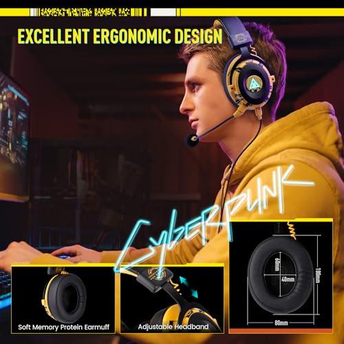EKSA USB Gaming Headset for PC - Computer Headset with Detachable Noise Cancelling Mic, 7.1 Surround Sound, 50MM Driver - Headphones with Microphone for PS4/PS5, Xbox One, Laptop, Gamer - color: Wired Yellow