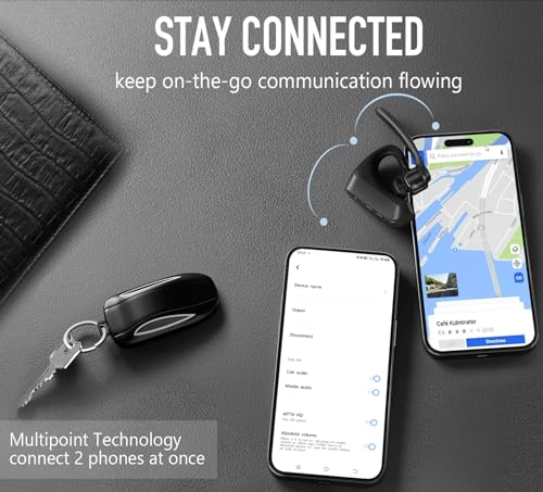 Conambo Bluetooth Headset with Dual Mic Noise Canceling & Mute Button Wireless Earpiece 16 Hrs Talking for Home Office Trucker – Compatible with iPhone Android Phone (K18)