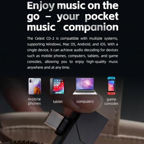 Celest CD-2 Portable IEM DAC, in Ear Monitor Amplifier, USB C to 3.5/4.4mm Output Headphone Amplifier, High Resolution 32bit/384kHz, HiFi Mini Earbuds Amp for Phone/PC (Black)