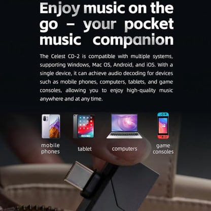Celest CD-2 Portable IEM DAC, in Ear Monitor Amplifier, USB C to 3.5/4.4mm Output Headphone Amplifier, High Resolution 32bit/384kHz, HiFi Mini Earbuds Amp for Phone/PC (Black)
