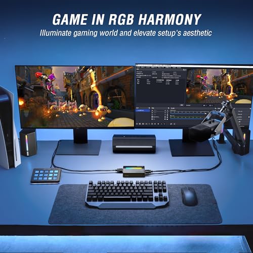 Fifine AmpliGame Video Capture Card, HD 1080 60fps for Audio Video, Gaming, Live Streaming, 4K HDMI to USB Capture Card Compatible with PS4/Windows/Mac OS/Switch/Xbox-V3 | 1080p 60fps capture, 4K 30fps, Flowing RGB Lighting, 3.5mm audio input, for PS5, PS