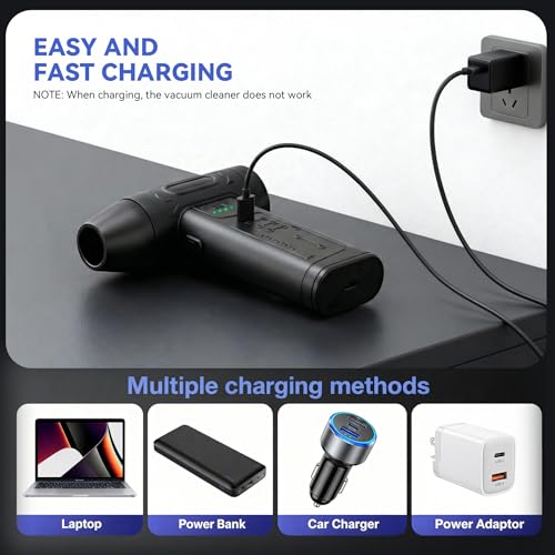 fourq Compressed Air Duster,Mini Vacuum Cleaner 2-in-1,4000 mAh,130,000 RPM Brushless Motor,8000Pa，120MPH/1.1LB Thrust Car Dryer Air Blower for Car Cleaning,Computer Cleaning