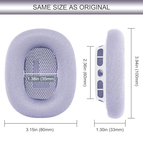 GEVO Upgraded Ear Cushions Replacement Earpads for AirPods Max 1 & 2 Headphones, Mesh Fabric Ear Pads Ear Covers Cups with Memory Foam and Magnet for AirPods Max 1 & 2 (Purple) - color: Purple