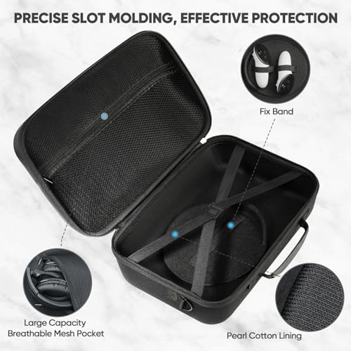 SARLAR Fashion Travel Protective Case for Oculus Meta Quest 3S/Quest 3/Quest 2/Vision Pro VR Gaming Headset and Touch Controllers Accessories Carrying Bag,Include Lens Protection Cover