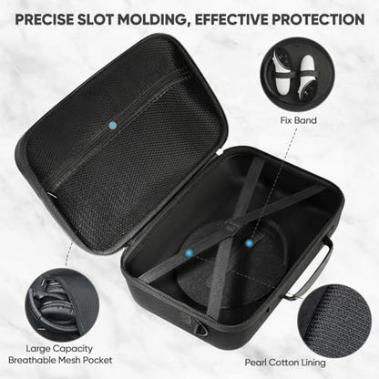 SARLAR Fashion Travel Protective Case for Oculus Meta Quest 3S/Quest 3/Quest 2/Vision Pro VR Gaming Headset and Touch Controllers Accessories Carrying Bag,Include Lens Protection Cover