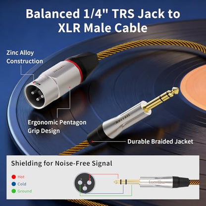 Balanced XLR to 1/4 Inch TRS Audio Cable, Pro Patch Cord for Studio Mixers & Monitors - 6.35mm to XLR Male, 10ft (3m) Signal Lossless - size: 10 Feet, style: XLR Male to 6.35mm