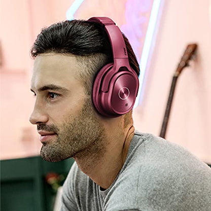 ZIHNIC Active Noise Cancelling Headphones, 40H Playtime Wireless Bluetooth Headset with Deep Bass Hi-Fi Stereo Sound,Comfortable Earpads for Travel/Home/Office (Red) - color: Red