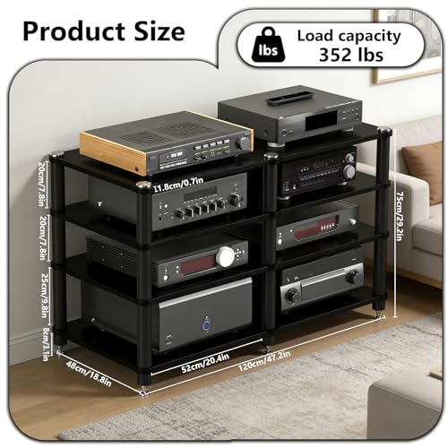 4-Tier Heavy Duty AV Media Stand, Multi-Functional Audio Rack with Vibration-Absorbing Spikes, Heat Dissipation av Stand, Anti-Shake Stereo Racks and Stands for Home, Office, Theater (Black, 4-Tier) - size: 4-Tier