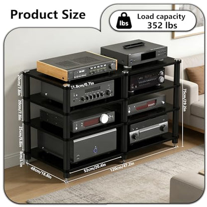 4-Tier Heavy Duty AV Media Stand, Multi-Functional Audio Rack with Vibration-Absorbing Spikes, Heat Dissipation av Stand, Anti-Shake Stereo Racks and Stands for Home, Office, Theater (Black, 4-Tier) - size: 4-Tier