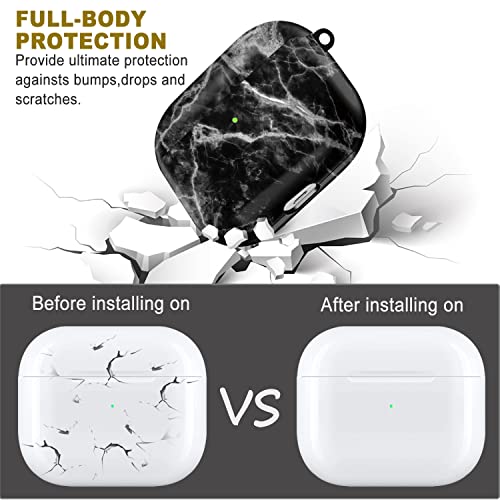Compatible with Airpods 3rd Generation Case (Not Fit Pro) - Wonjury Marble Protective Hard Compatible with Airpods 3 Case Cover Shockproof Women Girls with Keychain, Marble Black - color: Marble Black