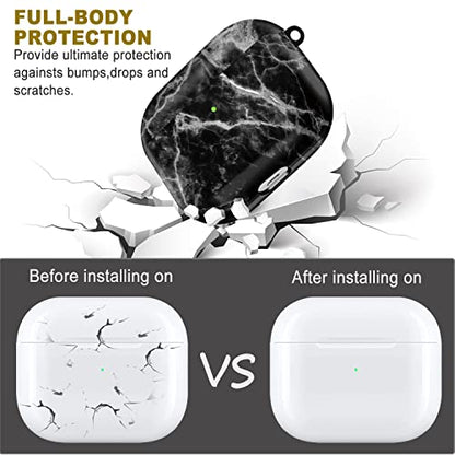 Compatible with Airpods 3rd Generation Case (Not Fit Pro) - Wonjury Marble Protective Hard Compatible with Airpods 3 Case Cover Shockproof Women Girls with Keychain, Marble Black - color: Marble Black