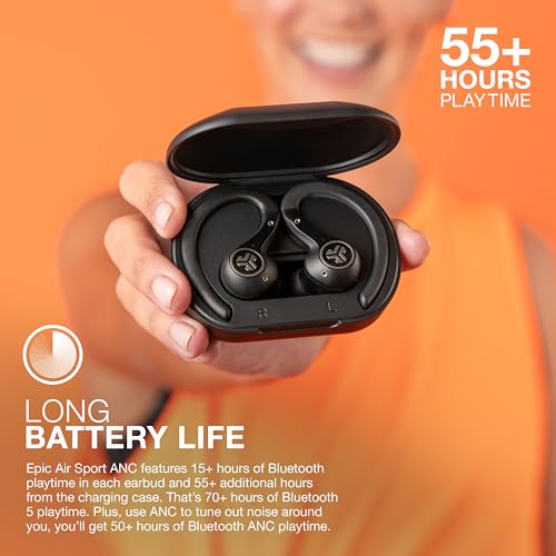 JLab Epic Air Sport ANC True Wireless Bluetooth 5 Earbuds, Headphones for Working Out, IP66 Sweatproof, 15-Hour Battery Life, 55-Hour Charging Case, Music Controls, 3 EQ Sound Settings - style: ANC