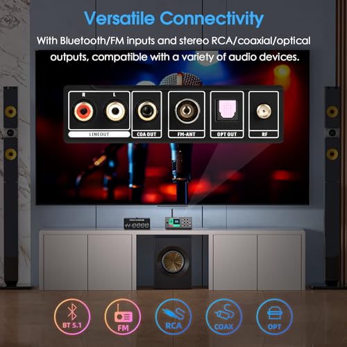 Douk Audio B1FM Bluetooth 5.1 Receiver DAC, HiFi Stereo Music Player with LDAC & aptX HD, Premium FM Radio, Optical & Coaxial Digital Outputs, 2.4” Display & Remote for Home Audio Systems