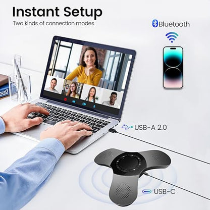 Conference Speaker with Microphone 360° Voice Pickup USB Bluetooth Speakerphone for Home Office & Meeting Room