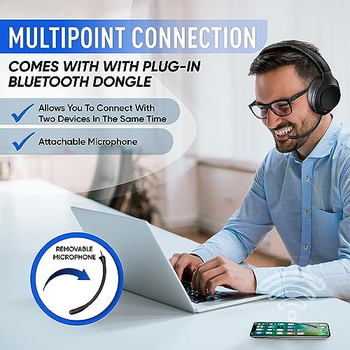 Philips Wireless Headphones Noise Cancelling, Stereo Over Ear Wireless Headphones with Removable Mic, Bluetooth Headset with Microphone, Lightweight and Touch Control, 55 Hours Playtime - style: Noise Canceling-Mic