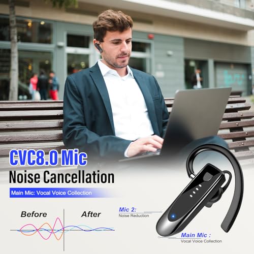 Atheewon Bluetooth Earpiece, Wireless Handsfree with Noise Cancelling Mic, 20Hrs Call Time Bluetooth 5.4 Headset, 180 Hrs Standby Time Headset for Business/Trucker/Driver - color: Glossy Black