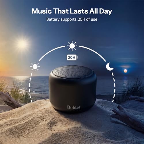 Bobtot Portable Bluetooth Speakers with Strap Easy to Carry Mini Speaker | Wireless IPX5 Waterproof with Loud Stereo Sound, 20 Hours Playtime, Rechargeable Battery, Built-In Microphone, Black - color: Black