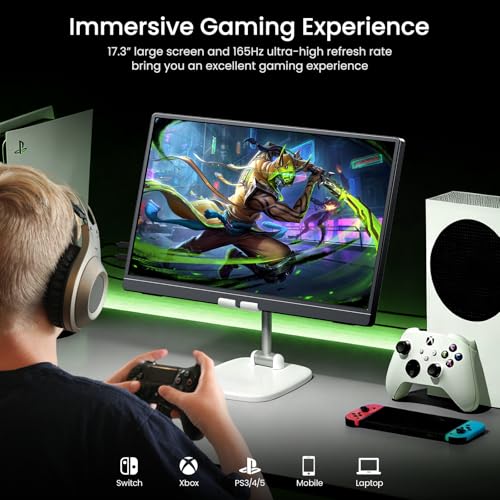 VILVA 17.3" QHD 165Hz USB-C HDMI Gaming Monitor | 17.3" QHD 165Hz IPS, slim metal+stand, USB-C/HDMI, for PC/PS5/Xbox/Switch, gaming. - color: Light Black