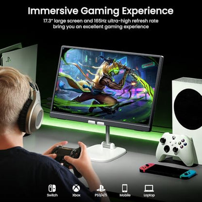VILVA 17.3" QHD 165Hz USB-C HDMI Gaming Monitor | 17.3" QHD 165Hz IPS, slim metal+stand, USB-C/HDMI, for PC/PS5/Xbox/Switch, gaming. - color: Light Black