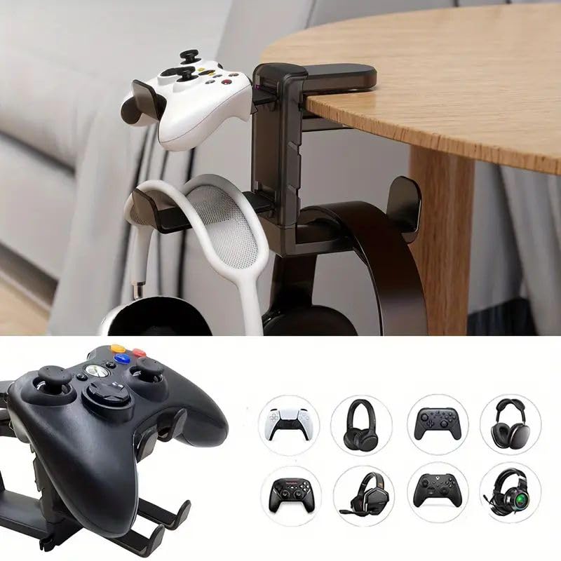 Foldable Headphone Stand and Hook – Aluminum Headset Holder Clamp Mount Under Desk, Universal Fit for Gaming Headphones, Space-Saving Hanger Organizer
