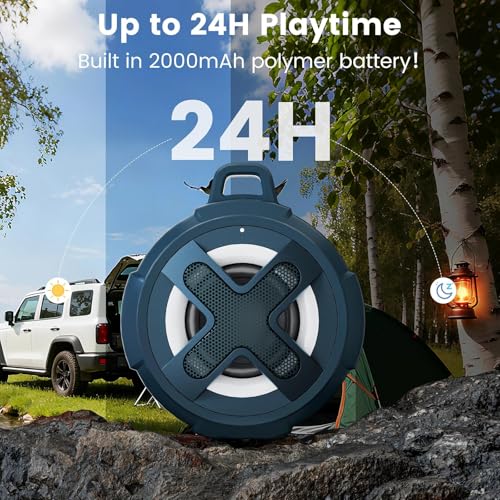 XLEADER X8, Upgraded, Portable Bluetooth Speaker, Certified IP67 Waterproof Shower Speaker, Silicone Case, 10W Bass, 24Hrs Playtime, Small, Floating, RGB Lights, Clip, for Pool Beach Kayak, Sea Blue - color: E-Blue