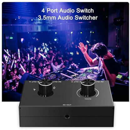 3.5mm Audio Selector, 4 in 1 Out Audio Splitter Box Headphone Manual Selector Converter for Laptop Computer Smartphone Tablet