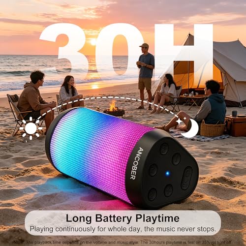 Bluetooth Speaker, Portable Wireless, 20W HD Stereo Loud Sound, 8 Modes LED Light Show, 30H Playtime, IPX4 Waterproof, TWS Pairing, Built-in Mic, BT5.3, for Outdoor, Party, Travel, Home, Ideal Gifts