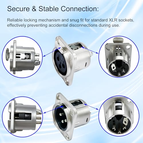 RIVIERA XLR Panel Mount Chassis 3pin Male & Female Nickel Plated Metal Housing and Silver Chrome-Plated Contacts (5 Male + 5 Female Silver) - color: Silver, size: Male+Female