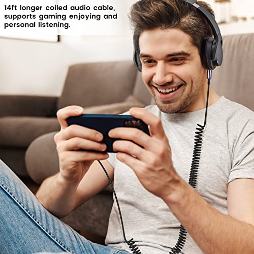 ATH-M50xBT Cable, Coiled Aux Cord for Audio Technica ATH-M50xBT2 Headphones | 3.5mm to 3.5mm(1/8") Extension Wire with 6.35mm(1/4") Adapter for ATH-SR50BT Wireless Headset, 14ft