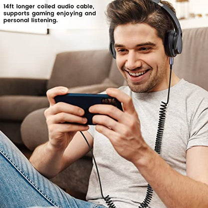 ATH-M50xBT Cable, Coiled Aux Cord for Audio Technica ATH-M50xBT2 Headphones | 3.5mm to 3.5mm(1/8") Extension Wire with 6.35mm(1/4") Adapter for ATH-SR50BT Wireless Headset, 14ft