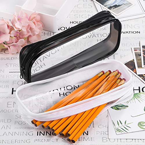 Tatuo 4 Pieces Clear PVC Bags Big Capacity Zipper Pencil Pouch Case Travel Luggage Makeup Cosmetic Bag(Black and White) - color: Black and White