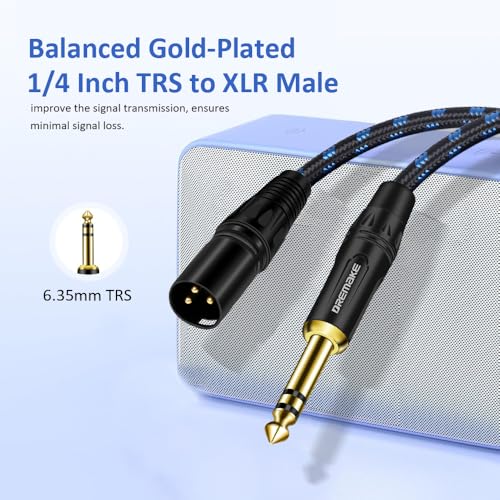 33FT XLR to 1/4 Inch TRS Mic Audio Cable, XLR 3 Pin Male to Quarter Inch 6.35mm/6.5mm TRS Male Balanced Interconnect Patch Cord for Electric Drum, Saxophone, Effect Pedal, AMP, Power Amplifier - size: 33FT