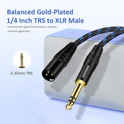 50FT XLR to 1/4 Inch TRS Mic Audio Cable, XLR 3 Pin Male to Quarter Inch 6.35mm/6.5mm TRS Male Balanced Interconnect Patch Cord for Electric Drum, Saxophone, Effect Pedal, AMP, Power Amplifier - size: 50FT