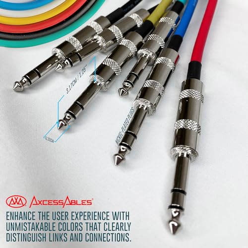 AxcessAbles 20ft 6-Pack TRS to Audio Cables - 1/4" Balanced, Multi-Color, Male-to-Male, Studio & Home Audio - size: 20ft