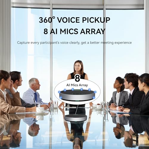 Tenveo MagiCall Pro Bluetooth Conference Speakerphone, Bluetooth/Dongle/USB, 8 AI Noise-Canceling Microphones, 360° Voice Pickup, 18H Talk Time, Compatible with Zoom, Teams & OBS, for 12–15 People