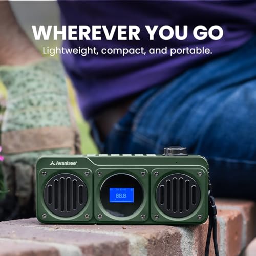 Avantree BoomByte - Portable FM Radio & Bluetooth Speaker with Stereo Sound | Long Rechargeable Playtime, Micro SD Card & USB Audio Input, MP3 Player, Metal Finish, Easy to Use, Green - color: Green