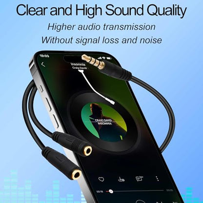 3.5mm TRRS Headphone Splitter Y Cable Adapter 20cm | 1/8 inch 3.5mm 1 Male to 2 Female,Stereo Mic Audio Extension Cable, for Phones Tablets Game Console,2pcs