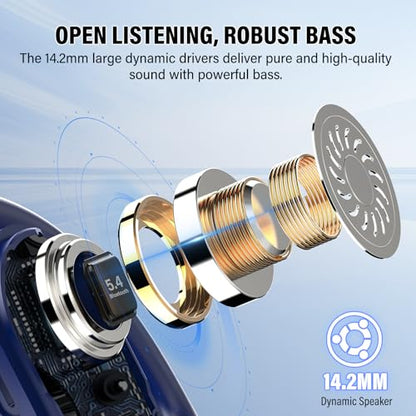 Open Ear Headphones, NEW Over Ear Earbuds with 4 ENC Noise-Canceling Mic | Ultra-Comfort Bone Conduction Earbuds, BT5.4, HD Stereo, IPX7 Waterproof, Ergonomic Earhooks,36H Sports Ear Buds for Running - color: Blue