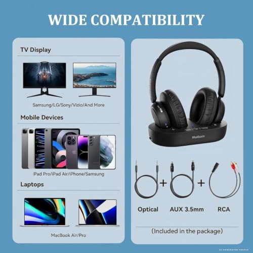 Wireless Headphones for TV, 65H Playtime, Charging Dock | TV Headphones Wireless for Seniors , Ideal Gifts, 65H Playtime Plug-Play, Low Latency, Perfect for Elderly Seniors