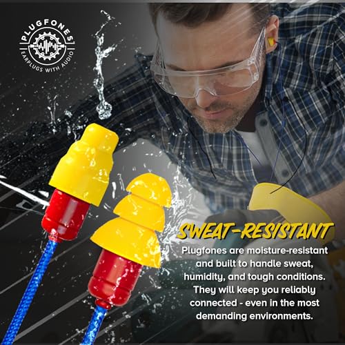 Plugfones Protector Volume Limited Audio Earbuds, OSHA Compliant Earplugs with Sound, Blue & Yellow - color: Yellow & Red