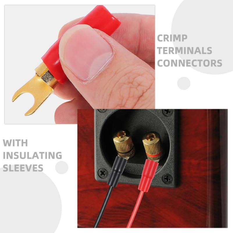 12Pcs Spade Terminals Connectors: 8GA Spade Connector Car Strip Terminal Fork Adapters Plugs Crimp Barrier s for Speaker Wire Cable Plug, Universal Fit（Fork+Circle）