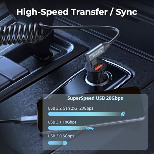 SMALLRIG USB-C to USB-C Coiled Data Cable (Straight to Angled) - 4792 | 90° Straight-to-Angled Design, 20Gbps High-Speed Data Transfer, Supports PD 100W Fast Charging for iPhone/Laptops/Cameras - size: 1.15FT-3.28FT, style: Straight to Angled Coiled